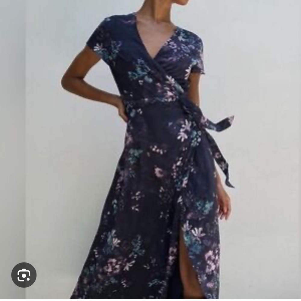 Babaton Floral Maxi Slit Dress - Navy and White Floral
